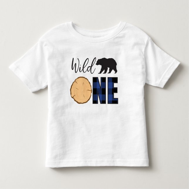 Camiseta Infantil Um Selvagem Urso Preto Xadrez Azul Aniversário de  (Frente)