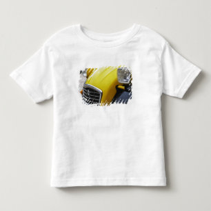 Camiseta Infantil Um velho Citroen 2CV 2 CV preto e amarelo, detalhe