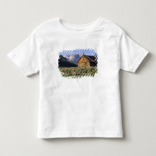 Camiseta Infantil Uma cabana de madeira e as montanhas Sawtooth em