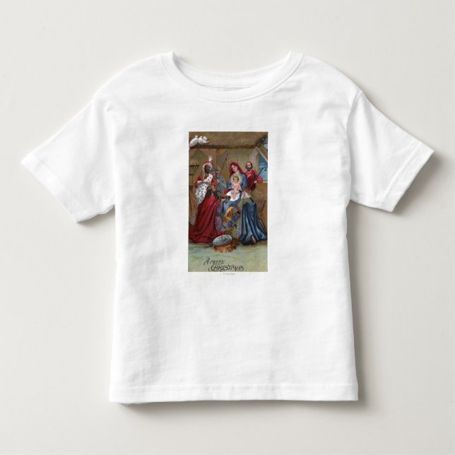 Camiseta Infantil Uma cena alegre de ChristmasNativity (Frente)