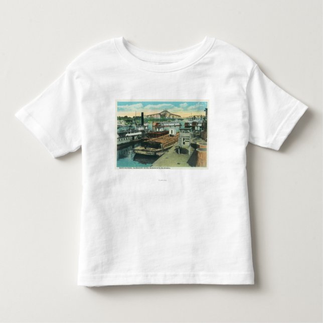 Camiseta Infantil Uma cena do transporte do porto no Rio Sacramento (Frente)