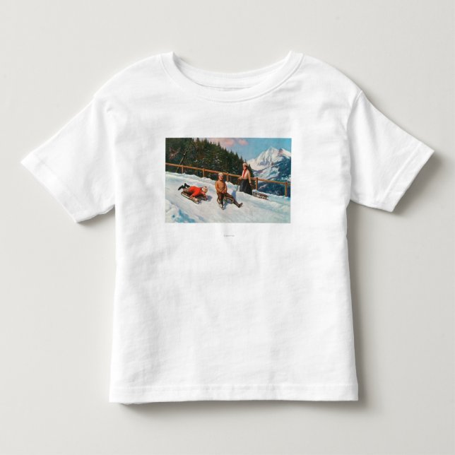 Camiseta Infantil Uma cena Sledding do Toboggan (Frente)