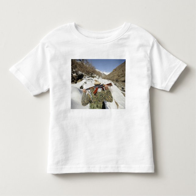 Camiseta Infantil Uma Guarda Mujahadeen caminha com o membro militar (Frente)