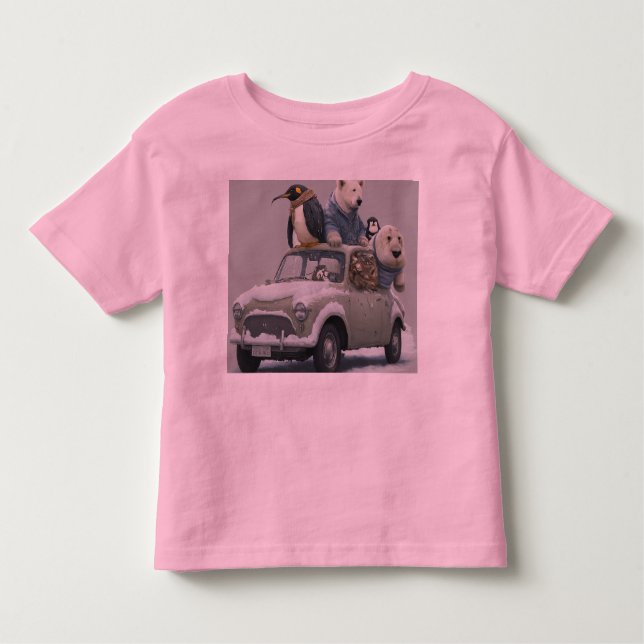 Camiseta Infantil uma imagem humorística de um grupo de animais. (Frente)