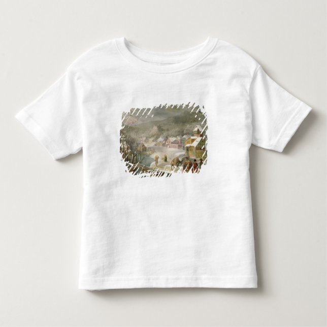 Camiseta Infantil Uma paisagem do inverno com viajantes em um (Frente)