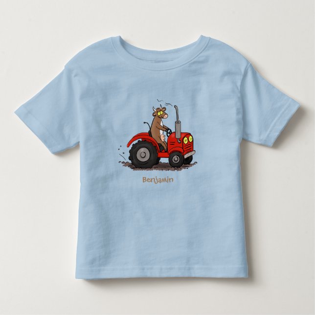 Camiseta Infantil Uma vaca feliz e bonita dirigindo um desenho de tr (Frente)