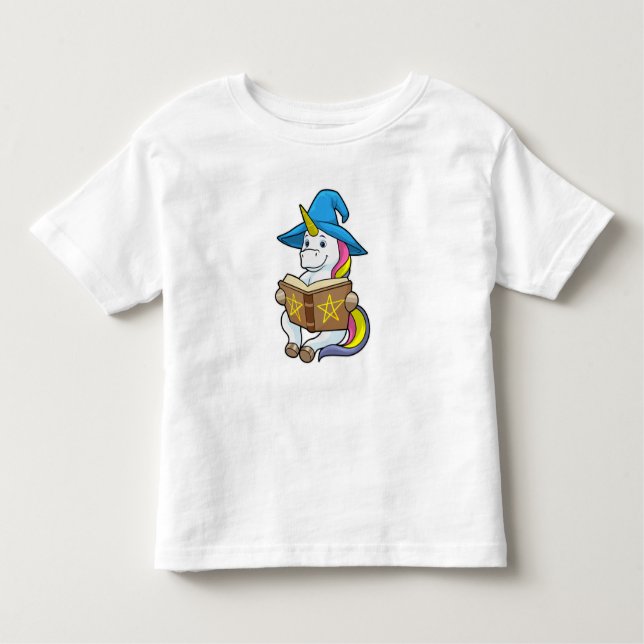 Camiseta Infantil Unicorn como assistente com livro e chapéu (Frente)
