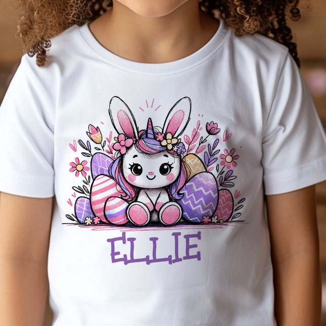 Camiseta Infantil Unicorn Páscoa T-Shirt Nome Personalizado Girls Bu (Kids name Easter t-shirt)