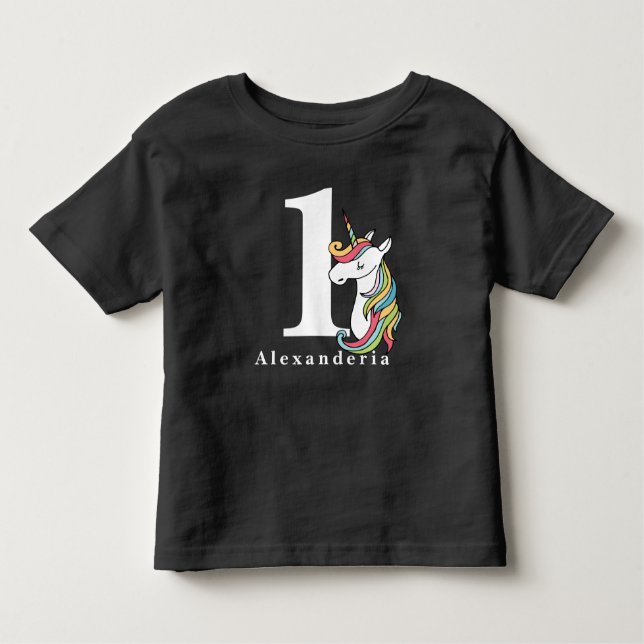 Camiseta Infantil Unicórnio Aniversário e Nome, 1 ano, crianças (Frente)