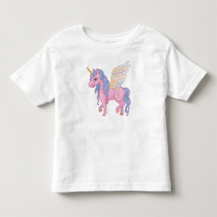 Camiseta Infantil Unicórnio bonito com ilustração de asas arco-í
