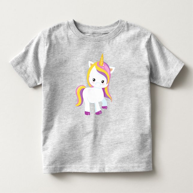 Camiseta Infantil Unicórnio Bonito, Unicórnio Kawaii, Pequeno Unicór (Frente)
