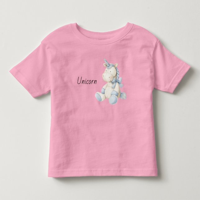 Camiseta Infantil Unicórnio Branco Azul (Frente)