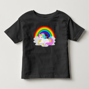 Camiseta Infantil Unicórnio Branco sobre Nuvem com Rainbow Toddler 