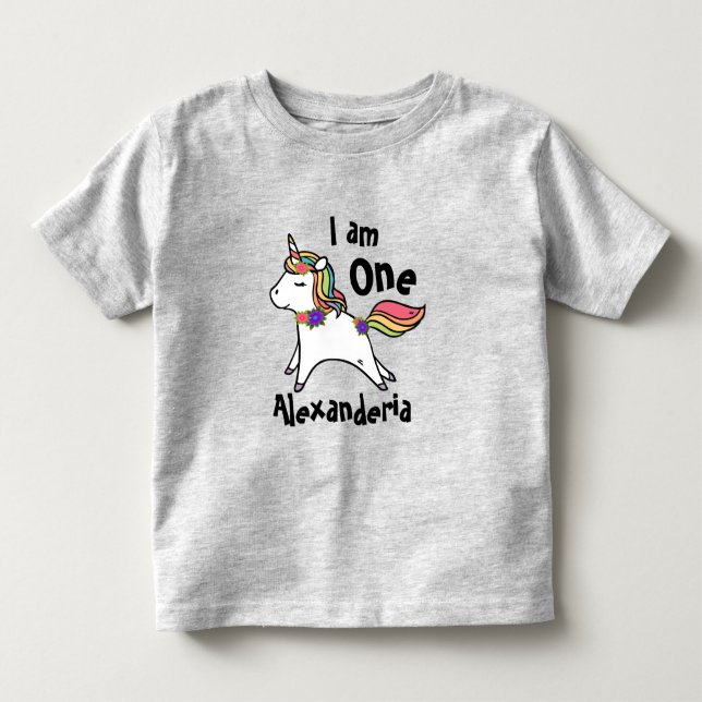 Camiseta Infantil Unicórnio com flores roxas roxas arco-íris (Frente)