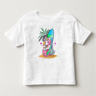 Camiseta Infantil Unicórnio com prancha na praia