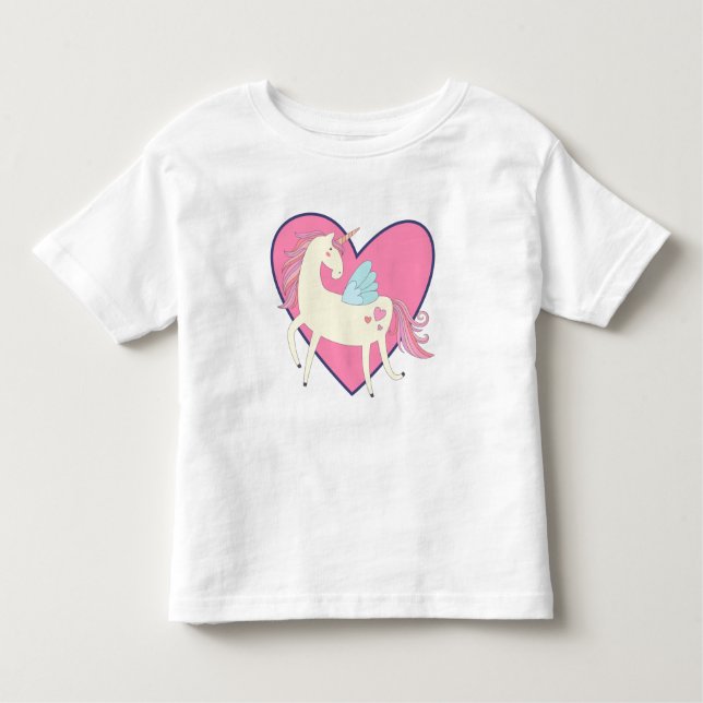 Camiseta Infantil Unicórnio Coração Rosa (Frente)