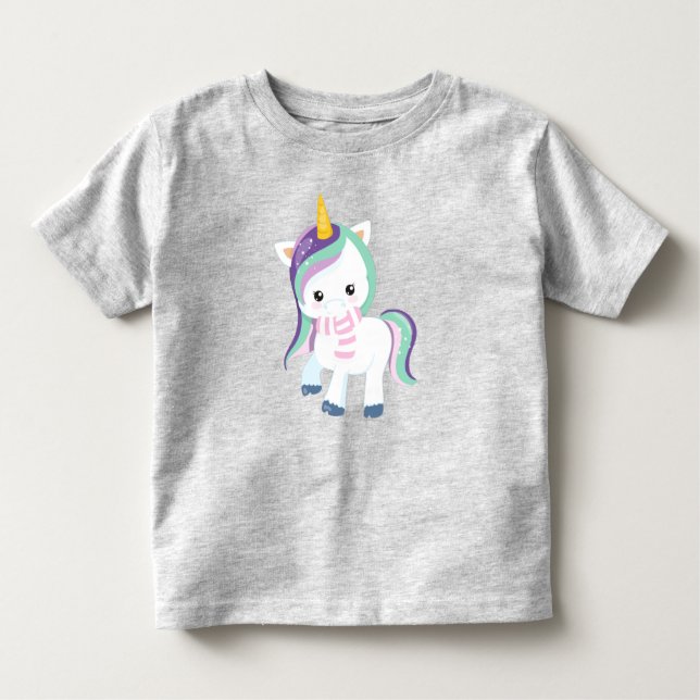 Camiseta Infantil Unicórnio de inverno, Unicórnio Fofo, Unicórnio Má (Frente)