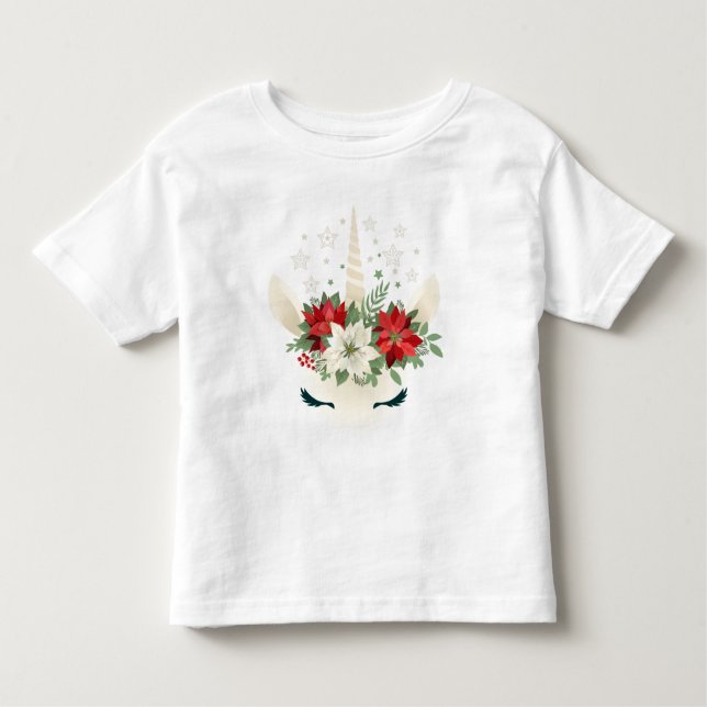 Camiseta Infantil Unicórnio de Natal Floral (Frente)