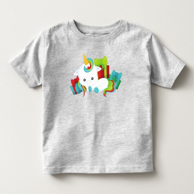 Camiseta Infantil Unicórnio De Natal, Presentes, Presentes, Xmas, An (Frente)
