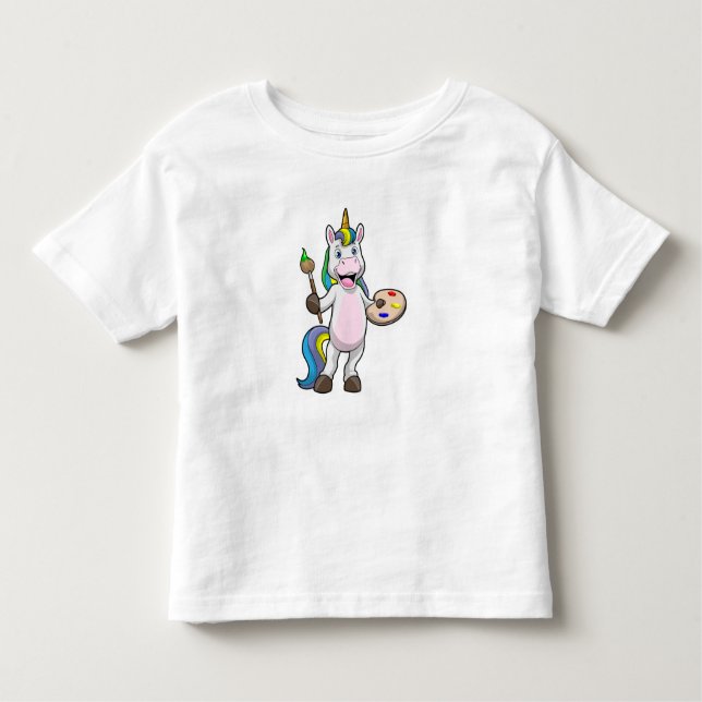 Camiseta Infantil Unicórnio em Pintura com Pincel e Cor (Frente)