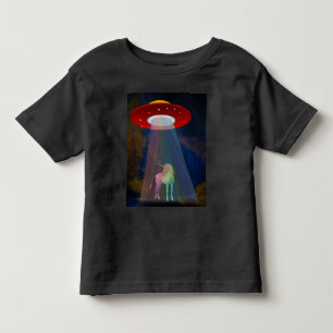 Camiseta Infantil Unicórnio em UFO Rainbow Beam at Night, ZKoA
