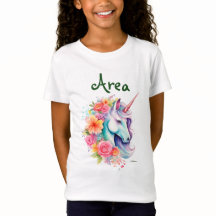 Camiseta Infantil Unicórnio Floral Nome Personaliz