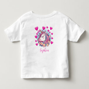 Camiseta Infantil Unicórnio Fofo, Corações e Flores Cor-de-Rosa, Nom