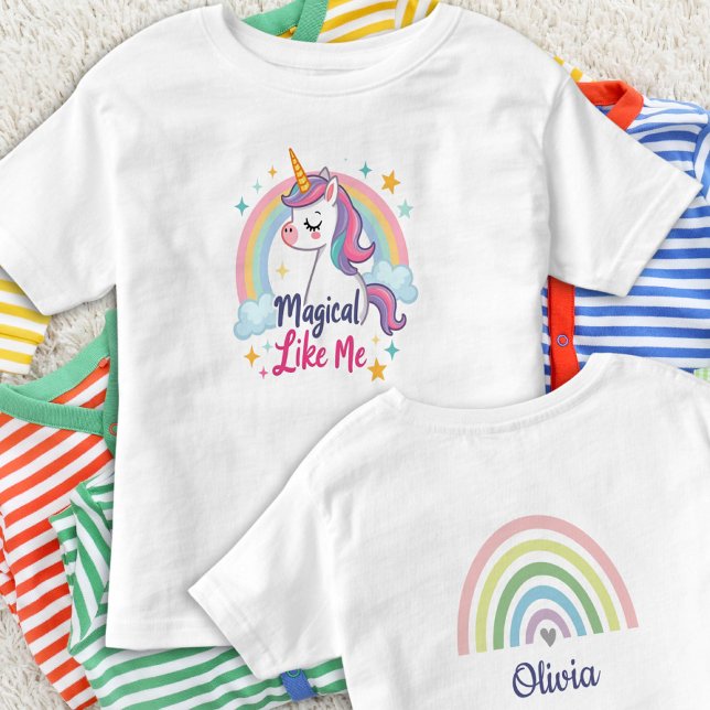 Camiseta Infantil Unicórnio Mágico de Pastel com Arco-íris (Criador carregado)