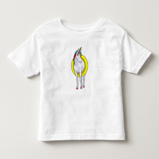 Camiseta Infantil Unicórnio Nadando com anel de Natação (Frente)