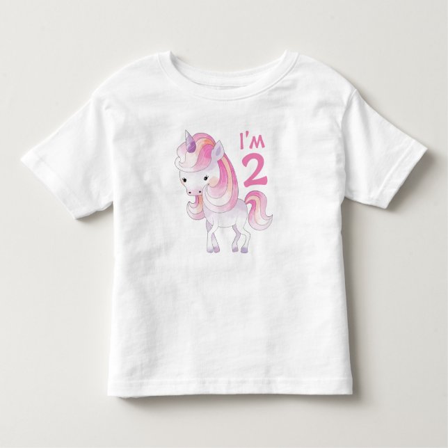 Camiseta Infantil Unicórnio Rosa Bonito com Idade da Criança (Frente)