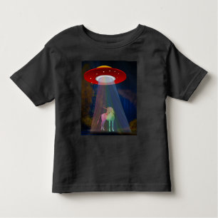 Camiseta Infantil Unicórnio sob UFO Rainbow Beam at Night, ZKoA