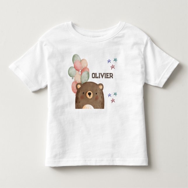 Camiseta Infantil Urso aquoso com balões Toddler T-shirt (Frente)