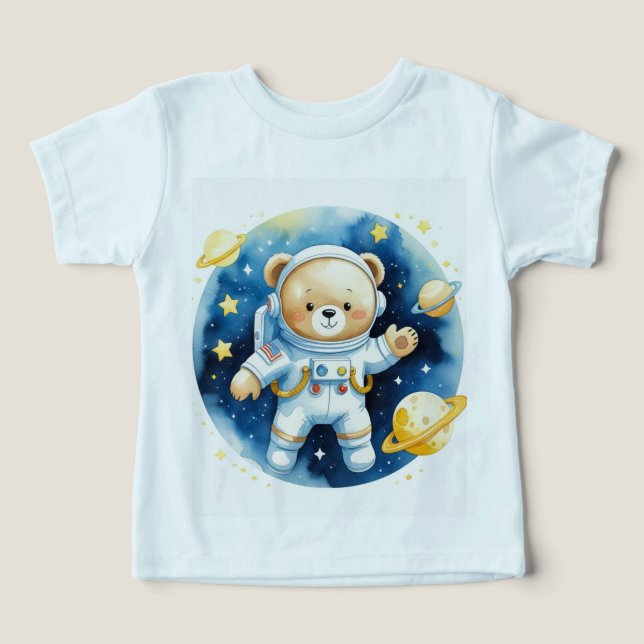 Camiseta Infantil Urso Astronauta Espacial Fofa (Design frontal)
