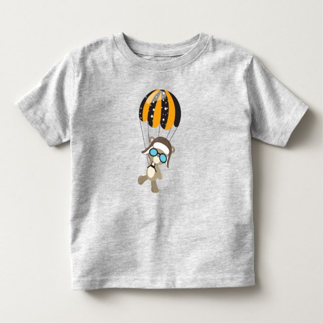 Camiseta Infantil Urso Aviador, Urso Piloto, Urso Justo, Paraquedas (Frente)