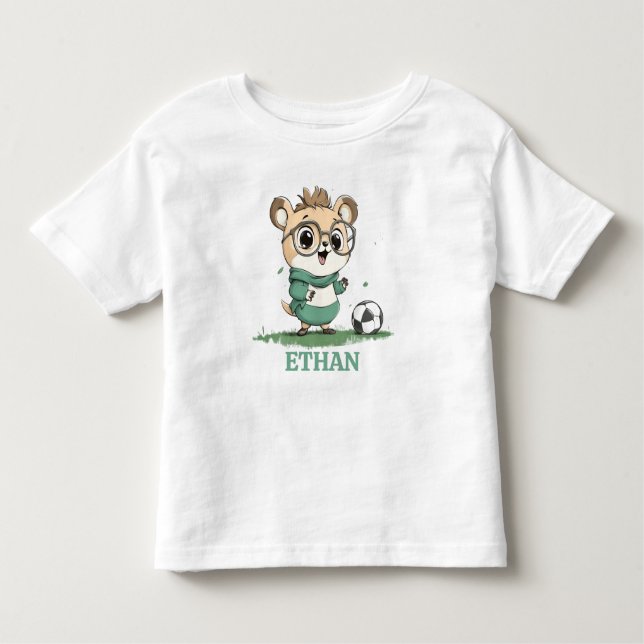 Camiseta Infantil Urso Bonito com Bola de Futebol (Frente)