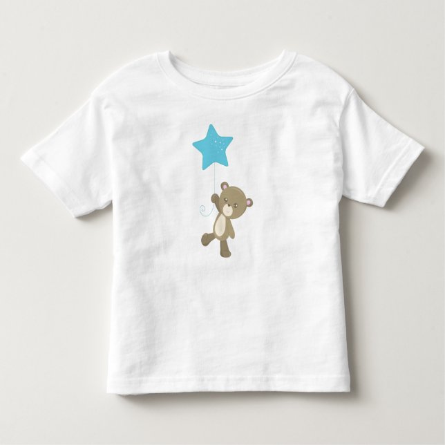 Camiseta Infantil Urso Bonito, Urso Com Balão, Urso Pequeno, Estrela (Frente)