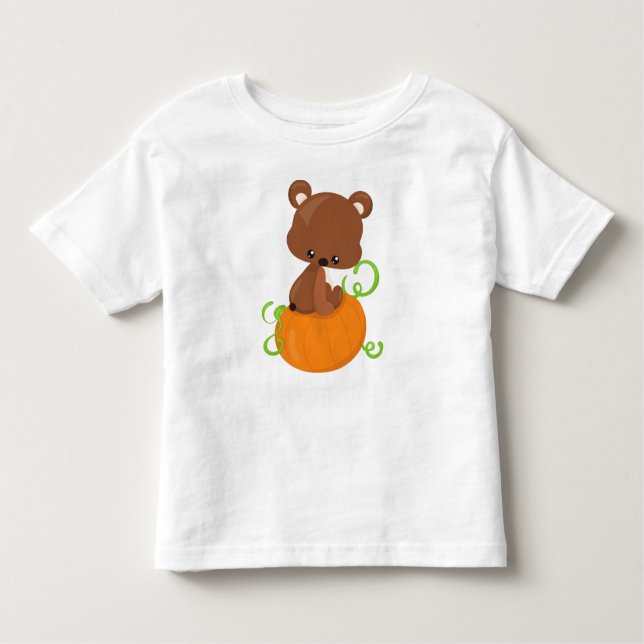 Camiseta Infantil Urso Bonito, Urso Pequeno, Urso Castanho, Abóbora (Frente)
