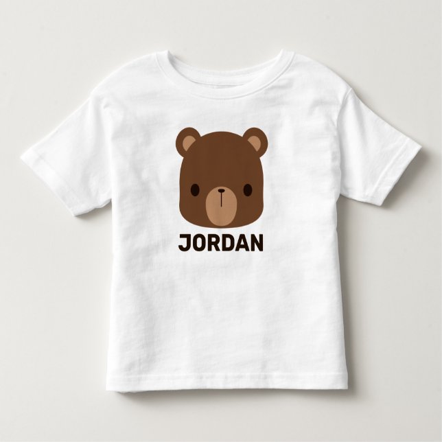 Camiseta Infantil Urso Castanho Bonito com Nome Personalizado (Frente)