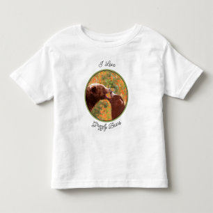 Camiseta Infantil Urso Cinzento Mãe e Cubo pintando Arte Selvagem