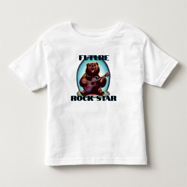 Camiseta Infantil Urso Colorido do Futuro Rock Star (Frente)