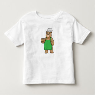 Camiseta Infantil Urso como Cozinheiro com placa de Cozinhar e Bowl
