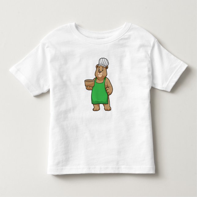 Camiseta Infantil Urso como Cozinheiro com placa de Cozinhar e Bowl (Frente)