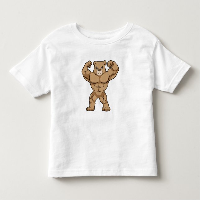 Camiseta Infantil Urso como Criador de Portos com Músculos Grandes (Frente)