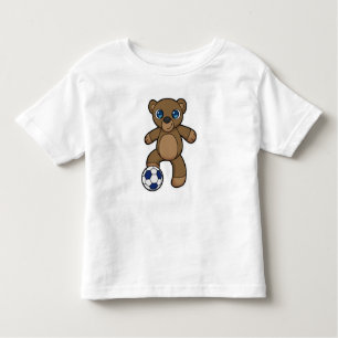 Camiseta Infantil Urso como jogador de futebol com bola de futebol