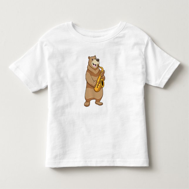 Camiseta Infantil Urso como músico com saxofone (Frente)