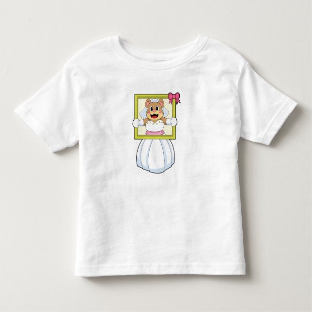 Camiseta Infantil Urso como Noiva com Vestido de Casamento e Quadro  (Frente)
