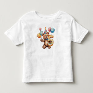 Camiseta Infantil Urso de aniversário fofo com balões e chapéu de fe