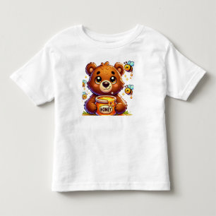 Camiseta Infantil Urso de Desenho Animado Adorável Segurando Pote de