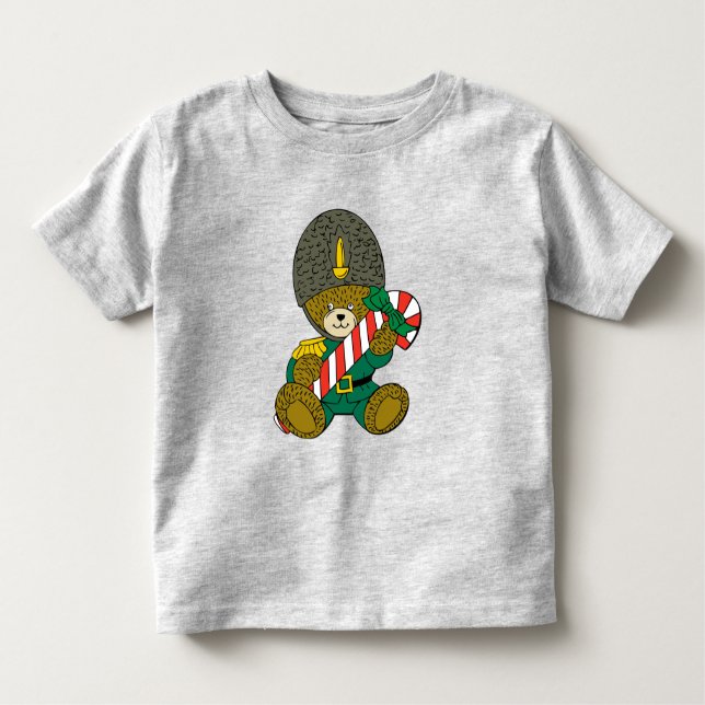 Camiseta Infantil Urso de Guarda de Soldado Natal com Canas Doces (Frente)