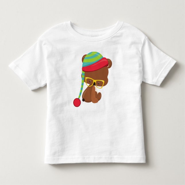 Camiseta Infantil Urso De Inverno, Urso De Hipster, Urso Com Óculos, (Frente)